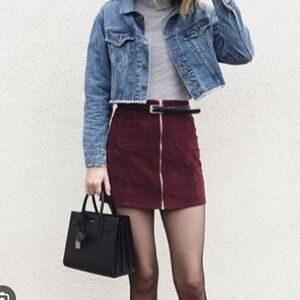 Brandy Melville Maroon Corduroy Zipper Mini Skirt